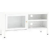 Syfax Meuble TV Blanc 90x30x44 cm Acier et verre