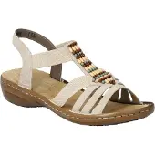 Rieker Sandales plates pour femmes , couleur beige, style décontracté