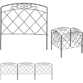 Relaxdays Clôture de parterre 12 pièces, bordure de parterre pour jardin, clôture décorative en métal, style antique, clôture ornementale, H x L : 41,5 x 735 cm, noir