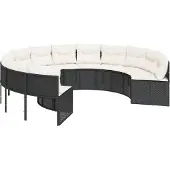 vidaXL Canapé de jardin avec coussins Rond Noir Poly-Rotin