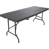 Rebecca Mobili Table d'extérieur Betel 74 x 180 x 75, plastique et acier, gris foncé et noir, style moderne, livrée montée