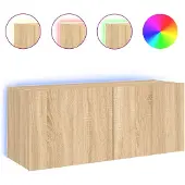 vidaXL Armoire TV murale avec lampes LED Chêne Sonoma 100x35x41 cm