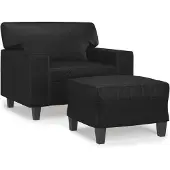 Syfax Fauteuil avec repose-pied Noir 60 cm Similicuir