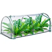 Relaxdays Serre en film plastique , système d'assemblage par emboîtement, porte enroulable, H x L x P : 50 x 130 x 60 cm, acier et PVC, transparent, vert