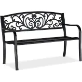 Relaxdays Banc de jardin , confortable banc 2 places, avec ornements vintage, pour terrasse ou balcon, H x l x P : 86,5 x 127 x 60 cm, noir