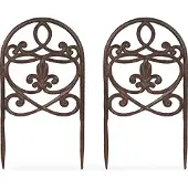 Relaxdays : bordure de parterre en fonte, 10 éléments, H x L 32,5 x 17,5 cm, style vintage, bordure à enfoncer, marron foncé