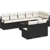 Syfax Ensemble de Canapés avec coussin 9 pcs Noir polyrotin