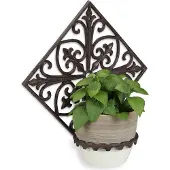 Relaxdays 4 supports muraux pour fleurs, en fonte, aspect antique, supports muraux pour pots de fleurs de jardin, Ø 13 cm, décorés, brun foncé