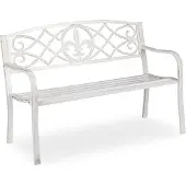 Relaxdays Banc de jardin , banc de parc robuste en métal, banc d'extérieur avec dossier en fonte, 86 x 127 x 57 cm, blanc/bronze