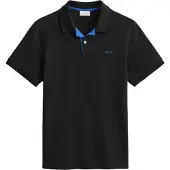 Gant pour homme. 2062026 Polo noir en piqué contrasté (S), Casuel, Coton, Manche courte