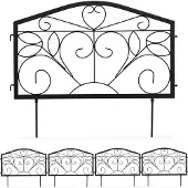 Relaxdays Clôture de parterre 8 pièces, bordure de parterre pour jardin, clôture à emboîter en fer, style antique, ornements, clôture décorative H x L : 33 x 450 cm, noir