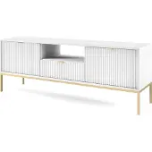Selsey Élément TV Vellore - Meuble TV, Blanc avec façade cannelée et pieds métalliques dorés, 154 cm