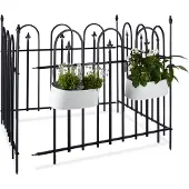 Relaxdays 8 x clôture de jardin métallique GOTH, kit complet de 4,8 m, clôture métallique en fer, anthracite, noir