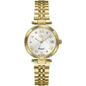 Gc Montre-bracelet pour femme FLAIR CRYSTAL Z01009L4MF plaquée or avec cadran en nacre, calendrier, étanche