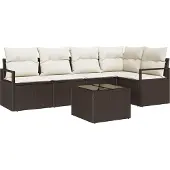Syfax Ensemble de Canapés avec coussin 6 pcs Marron polyrotin