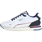 Pepe Jeans Baskets basses 'Bexley South' bleu foncé / rouge carmin / blanc