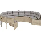 vidaXL Canapé de jardin avec coussins Rond Beige Poly-Rattan
