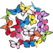 Relaxdays Décoration de jardin Papillon, lot de 36, décoration pour jardinières, piques pour pots, décoration d'extérieur, tiges métalliques, PVC, multicolore
