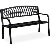 Relaxdays Banc de jardin , deux places, robuste, style rustique, confortable, banc en métal, D x L x H : 87 x 127 x 60 cm, noir