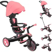 Globber EXPLORER TRIKE 4in1 - Poussette, tricycle et vélo d'exercice, 10/8,5 pouces, siège TPR, hauteur réglable, rose corail