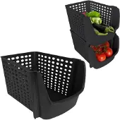B2X Panier à fruits et légumes, plastique noir, empilable