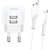 Usams ad. Réseau. 2Xusb T20 2.1A Microusb Blanc/Blanc Round Fast Charging Xtxlogt18Mc05