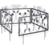 Relaxdays 12 clôtures de parterre en métal, bordures de parterre à enfoncer, éléments de clôture vintage avec feuilles, H x L 34,5 x 56,5 cm, noir