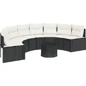 vidaXL Canapé de jardin avec table et coussins semi-circulaire noir Poly-Rattan