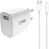 2GO chargeur 10,5W 1x USB-A avec câble Lightning - blanc
