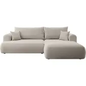 Selsey Canapé d'angle Ovo avec fonction sommeil, ottomane à droite, housse en velours Easy-Clean beige clair