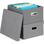 Relaxdays Lot de 6 boîtes de rangement, boîtes pliables avec couvercle, 25 litres chacune, dimensions : 20,5 x 34,5 x 42 cm, boîtes pliables, gris