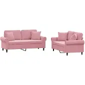 vidaXL Ensemble de canapés 2 pièces avec coussins Rose velours