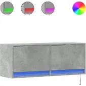 Syfax Meuble TV mural avec lumières LED gris béton 100x31x35 cm