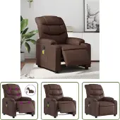 The Living Store Fauteuil de Massage Électrique Marron Similicuir