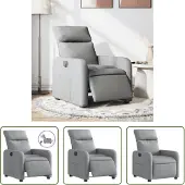 The Living Store Fauteuil Relax Electrique Gris Clair Tissu