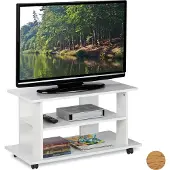 Relaxdays Meuble TV à roulettes, 2 compartiments pour téléviseur, console et décodeur, meuble TV mobile, dimensions 45 x 80 x 40 cm, blanc