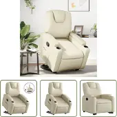 The Living Store Fauteuil relax avec releveur Crème Similicuir