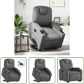 The Living Store Fauteuil relax releveur électrique Gris Similicuir