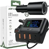 Acefast Chargeur de voiture 90W Usb Type C / 3X Usb / Prise allume-cigare, Pps, Pd3.0, Qc3.0, Afc, Fcp Station de charge Noir (B8 Noir)
