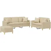 vidaXL Ensemble de canapés 3 pièces avec coussins Crème Tissu