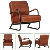 The Living Store fauteuil en cuir véritable marron