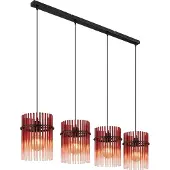 Globo Lighting Suspension noire Gorley avec verre rouge 4 lumières