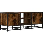 Syfax Meuble TV chêne fumé 100x35x41 cm bois d'ingénierie et métal
