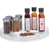 Relaxdays Plateau tournant , diamètre 30 cm, système de rangement pour la cuisine et la salle de bains, avec rebord, organiseur rotatif pour réfrigérateur, transparent