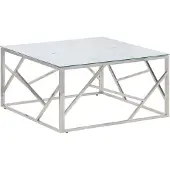 Syfax Table basse argenté acier inoxydable et verre trempé