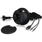Raidsonic technology RaidSonic Hub de table, 4x USB-A 3.0, audio, prise Schuko, montage 80 mm, noir, 1 pièce.