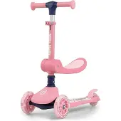 Milly Mally Scooter Fuzzy - Trottinette d'équilibre à trois roues avec siège, roues lumineuses LED, guidon réglable en hauteur, sûre et stable pour les enfants à partir de 18 ans