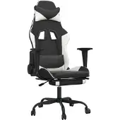 vidaXL Chaise de jeu avec repose-pieds noir et blanc similicuir
