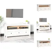 vidaXL Meuble TV Blanc 114x35x52 cm Pin massif - Meubles TV