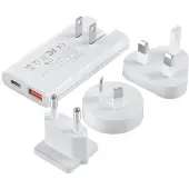 Choetech Chargeur rapide avec adaptateur pays, Fast Charger (67W) , USB-C + USB-A Output 45W + 10.5W blanc